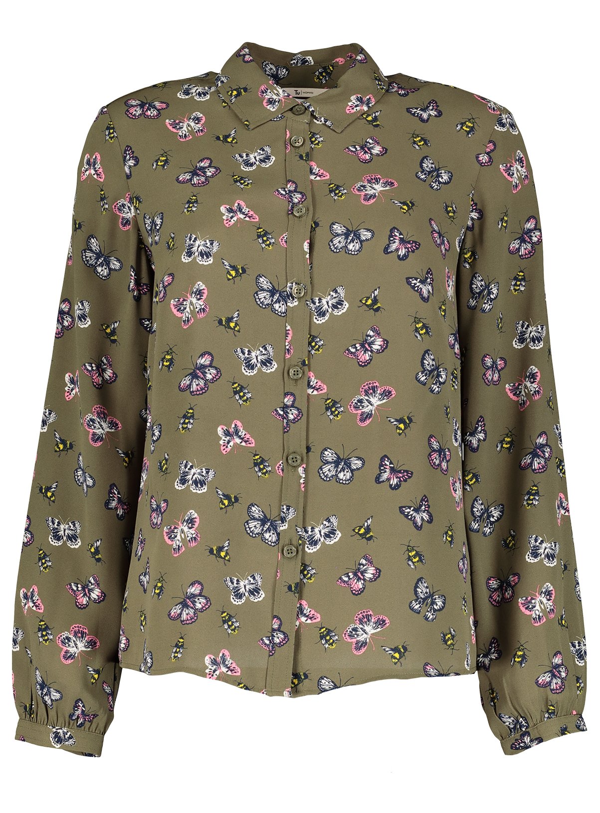 SKU: SMOOTHIE PINKS LS OPP BUTTERFLY KHAKI PRINTED SHIRT:Multi Colo:26 - Image 3 thumbnail